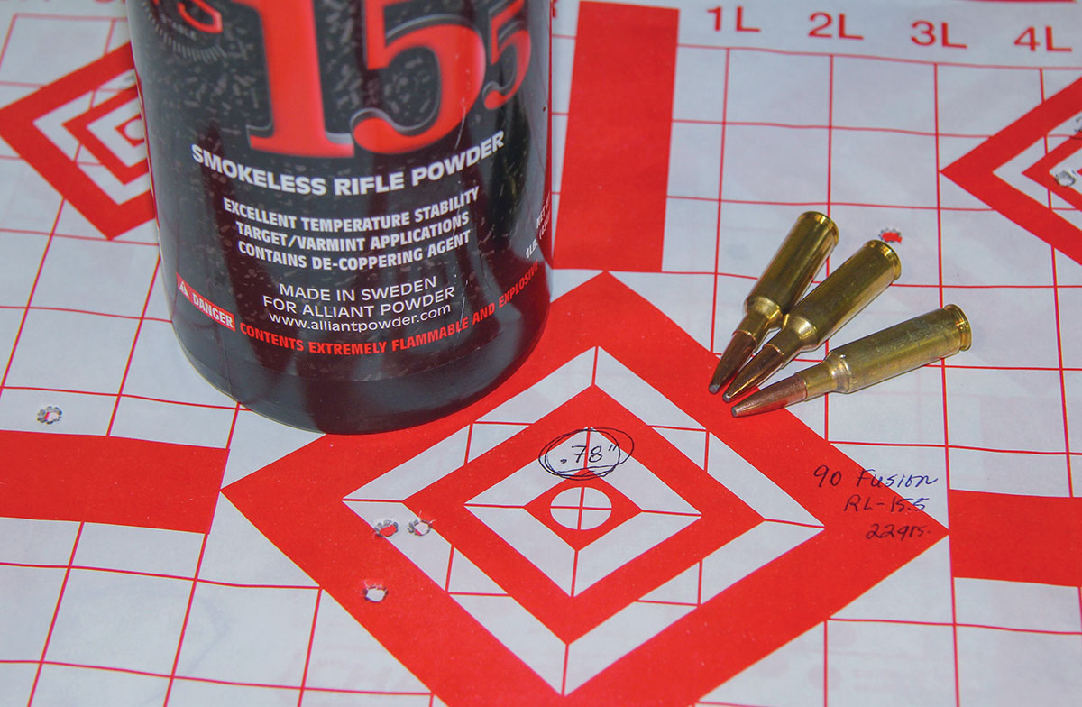 Federal offers fine 90-grain Fusion factory MSR loads for the 224 Valkyrie, but Patrick’s best handload includes 22 grains of Alliant Reloder TS 15.5.